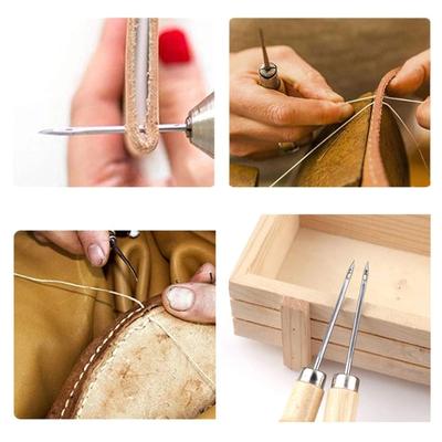 2 pezzi Punteruolo per riparazione scarpe con manico in legno Cucito scarpe in pelle Strumento da calzolaio Artigianato fai da te Riparazione Cucitore a mano Gancio dritto curvo