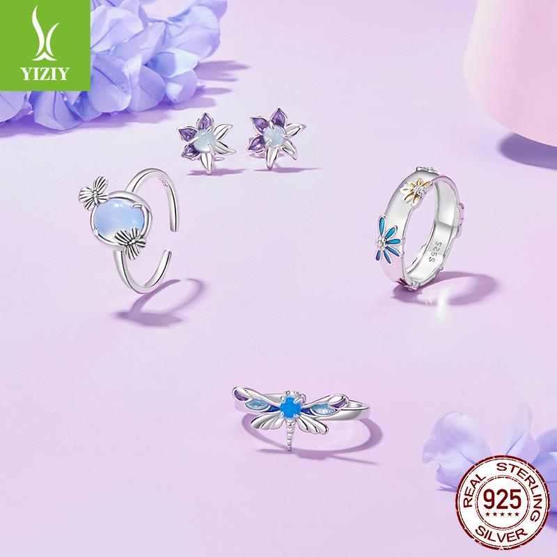 Spring Small Purple Flower Stud Earrings S925 Sterling Silver Tide Super Fairy Niche Light Luxury Earrings Women