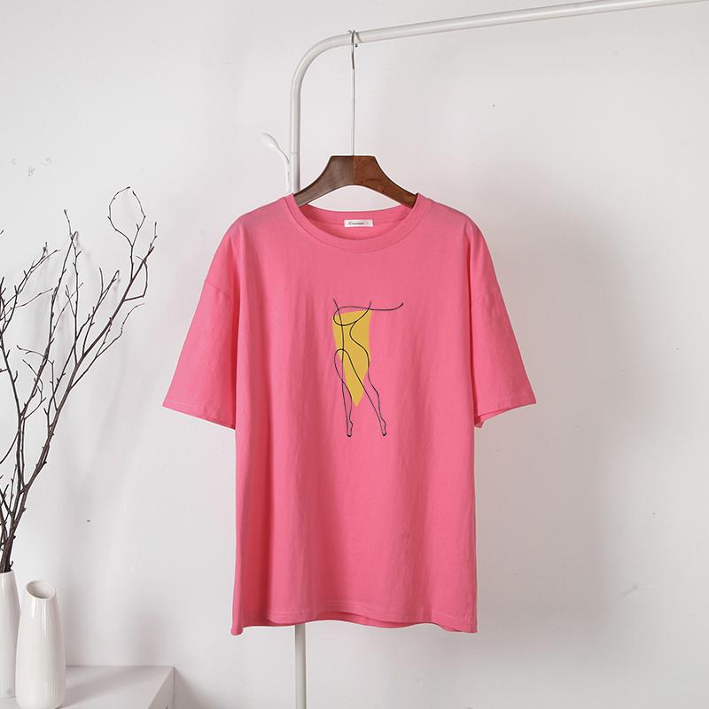 Hirsionsan New Summer Simple Printed T Shirt Women Harajuku Kawaii Loose Clothes Abstract Graphic White Tees Soft Cotton Female Tops