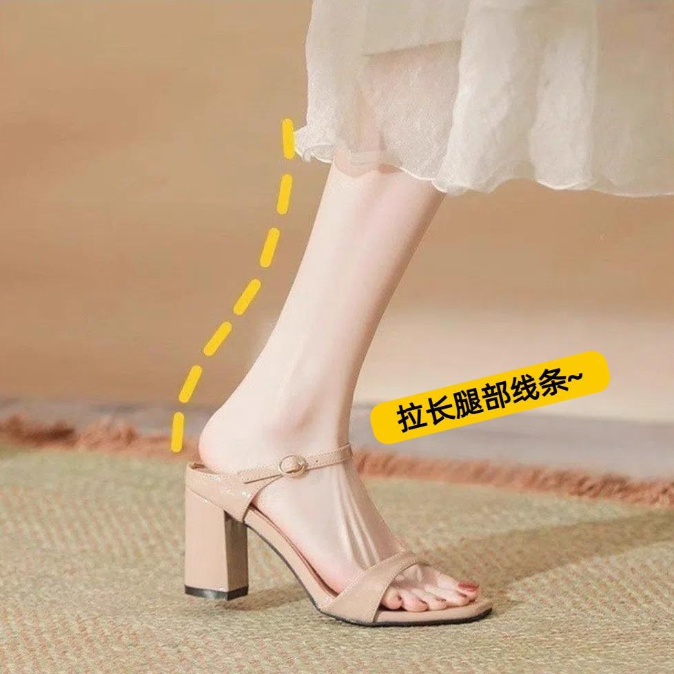 

Summer new fat and wide large size women s shoes square head small size sandals thick heel comfortable slippers high heel sandals women 35 чорний