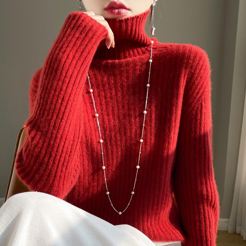 Women Sweater 100% Wool MODERN NEW SAGA Turtleneck Knit Pullover Thick Winter Jumpers Female Knit Tops