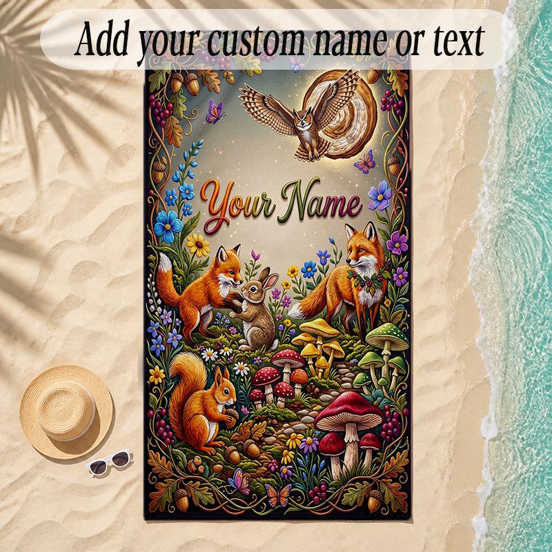 Forest Theme Soft Beach Towel Personalized Custom Name Text Towel Portable for Beach Pool Travel