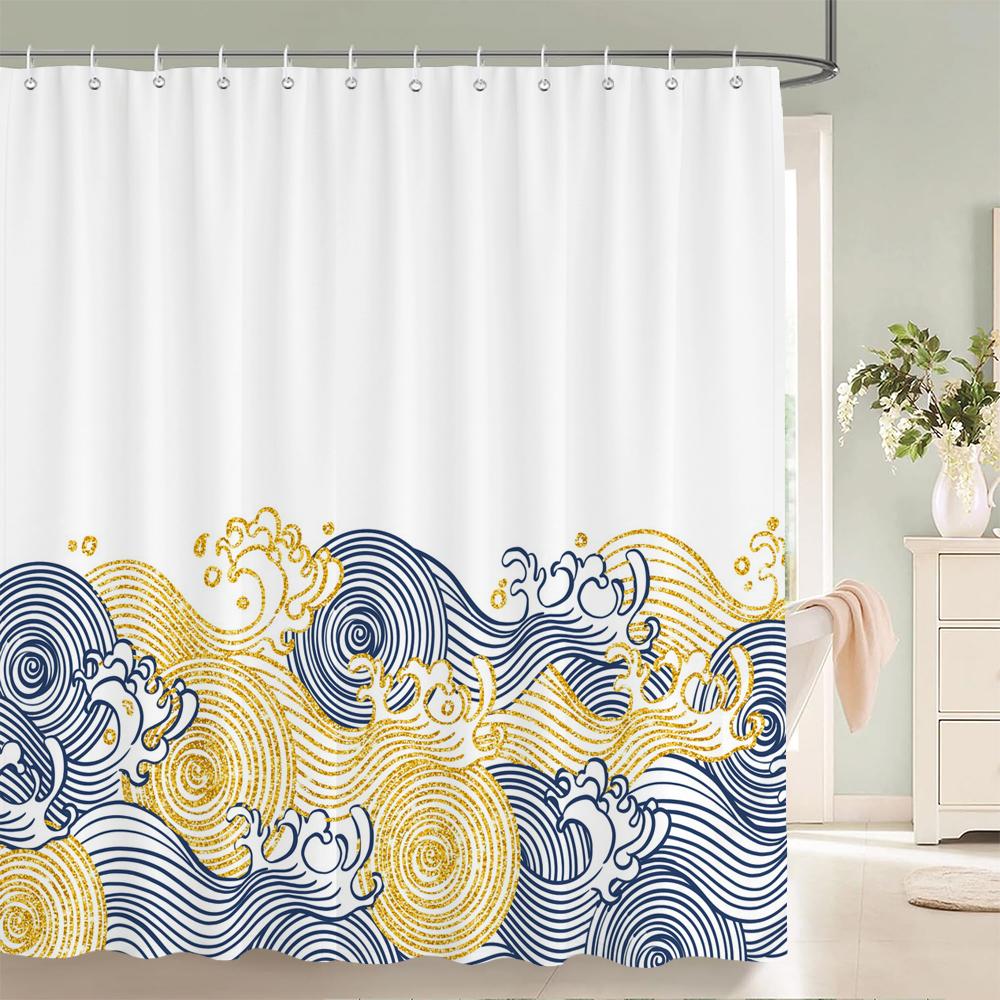 

Simple Nordic Style Leaves Palm Leaf Printing Bathroom Shower Curtain Polyester Waterproof Home Decoration Curtain With Hook W60H190(CM)-1 Pcs