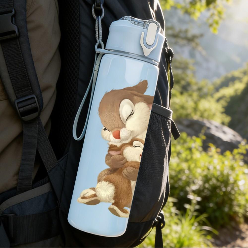 1PC Brown Rabbit Sitting Cute Print 750ml Color Plastic Sports Water Bottle Leakproof Flip Straw Lid Suitable for Sports Office Home Use