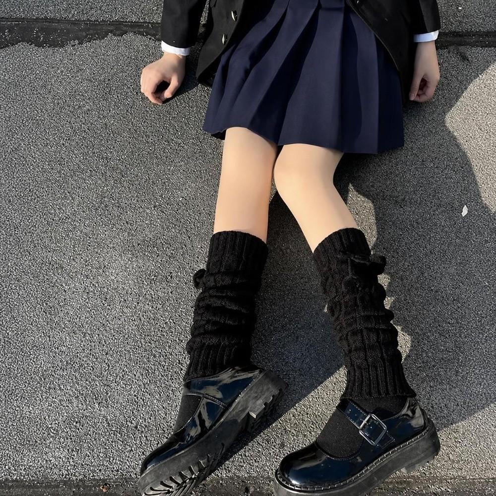 Knitted Thigh Socks Solid Color Winter Warm Socks Lolita Leg Warmer  For Women