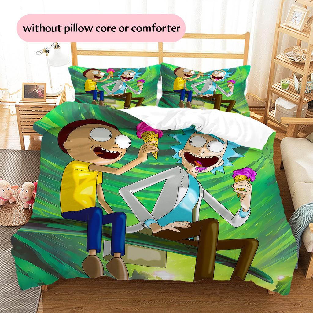 Rick and Morty Pattern Bedding Quilt Set Home Decoration Gift (1 * duvet cover + 2 * pillowcase without core)