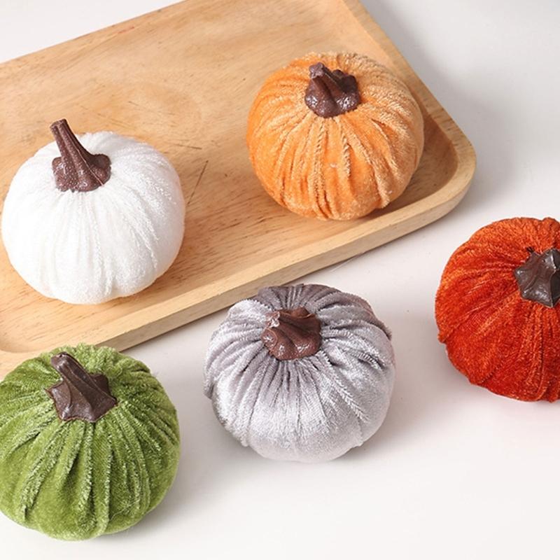Velvety Pumpkin Decoration Fall Harvest Festival Home Office Display Accessories Dinning Table Centerpieces