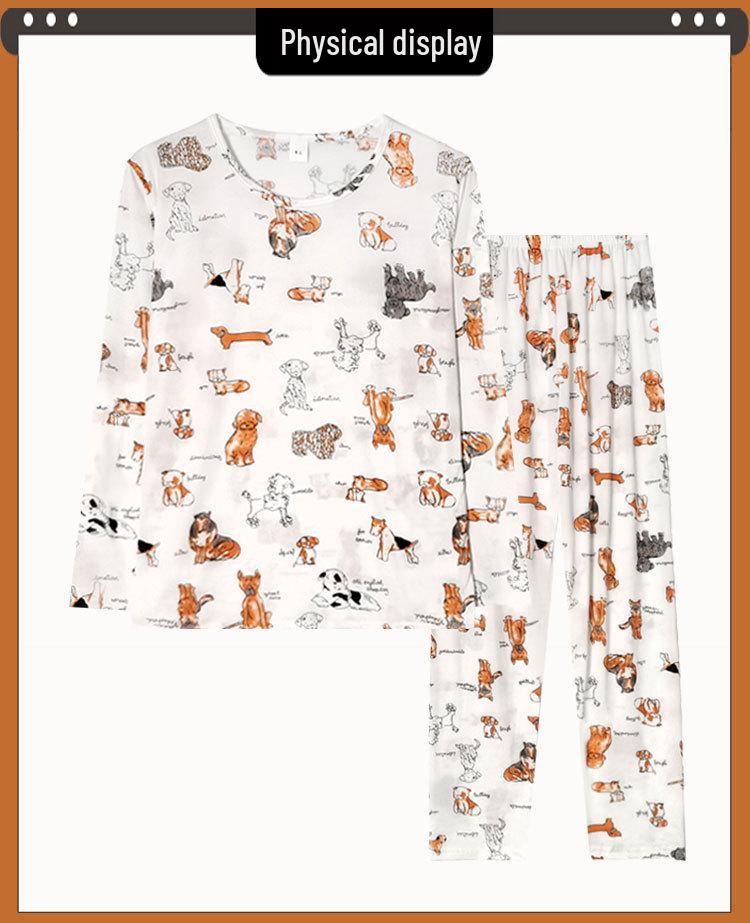 Damen Frühling & Herbst Niedliches Cartoon Pyjama Set: Langärmeliges, langhosenartiges zweiteiliges Homewear-Set mit Rundhalsausschnitt.