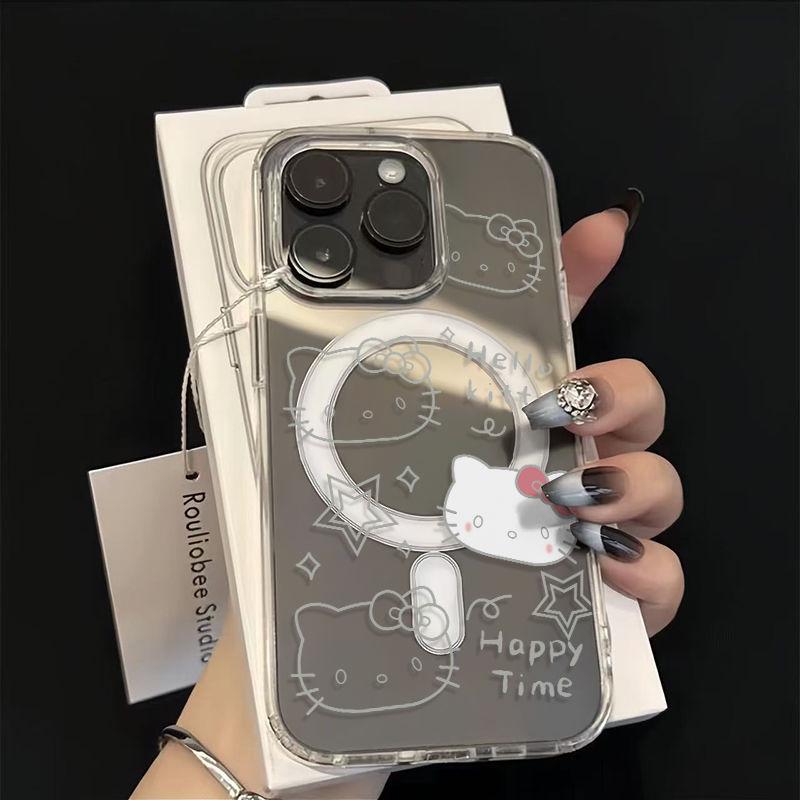 LINE KT Katze Magnetischer KI-Button Acrylhülle für Apple 13/14/15/16 ProMax mit Cartoon-Design