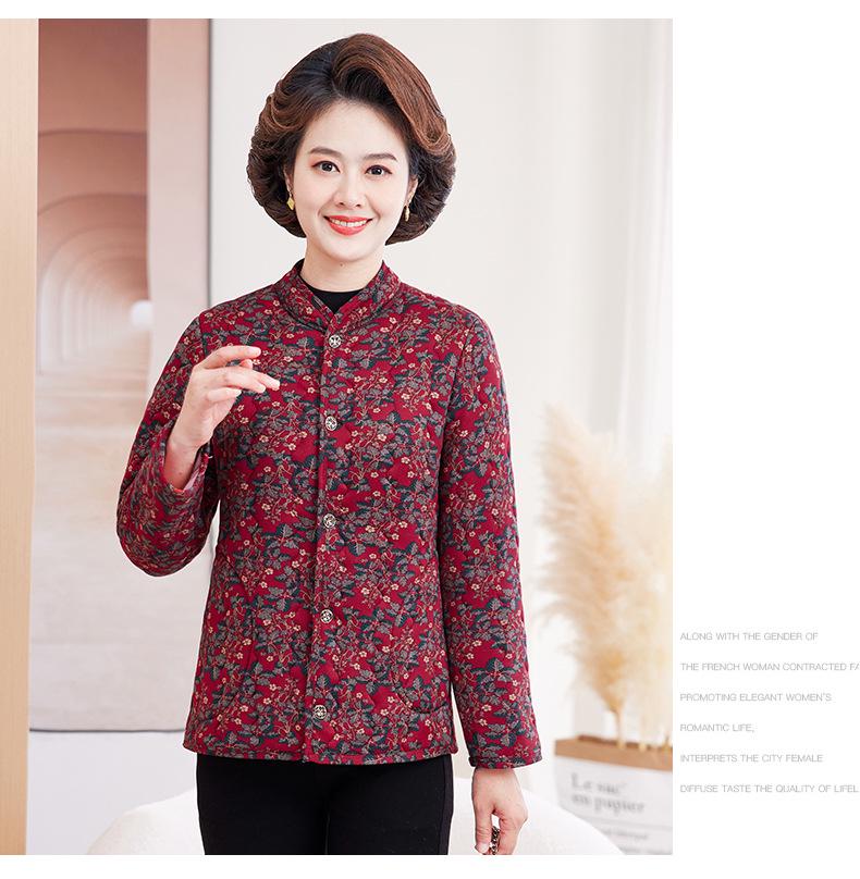 Mom's Floral Plush Winter Jacket - Thickened Cotton, Lightweight for Mid-Aged & Elderly