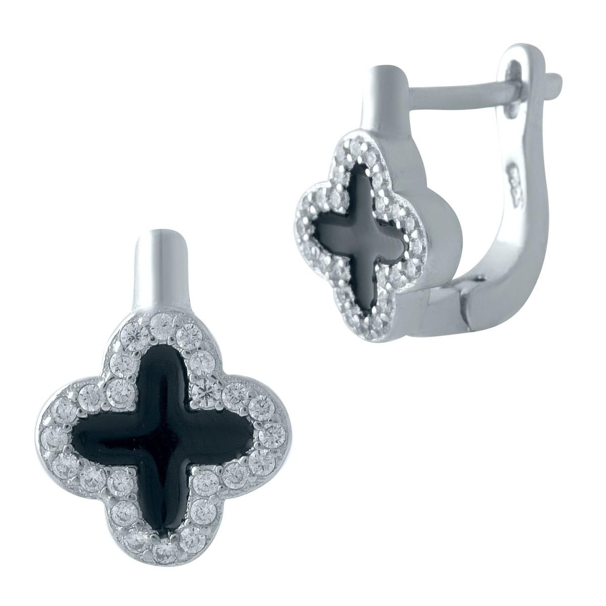 

Срібні сережки-підвіски з емалью (2000075)