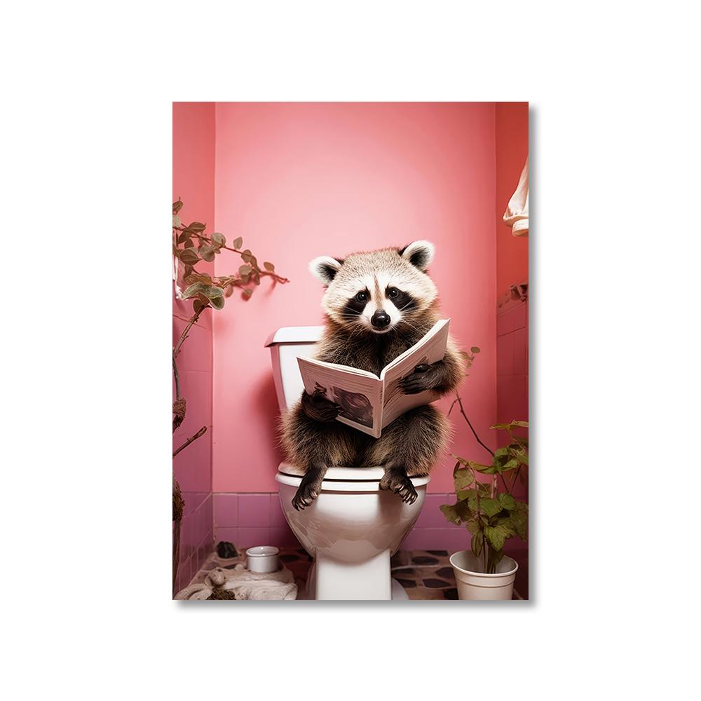 1PC Unframed Funny Pet Dog in Toilet Reading Newspaper Play Canvas Painting Animal Pictures Wall Art for Home Bathroom Decor
