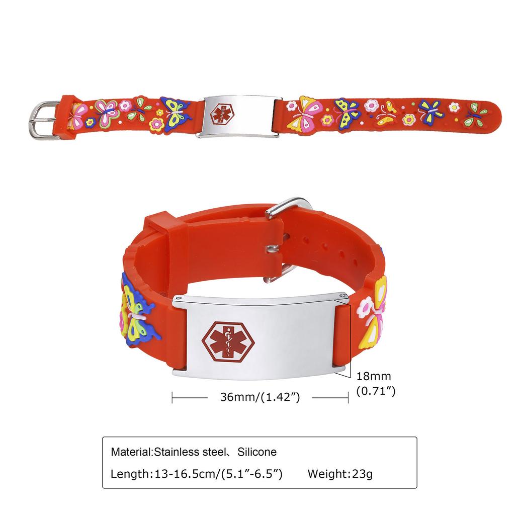 Stainless Steel All-gloss Medical Alert ID Bracelet Adjustable  , Silicone Personalized Jewelry Birthday Gift