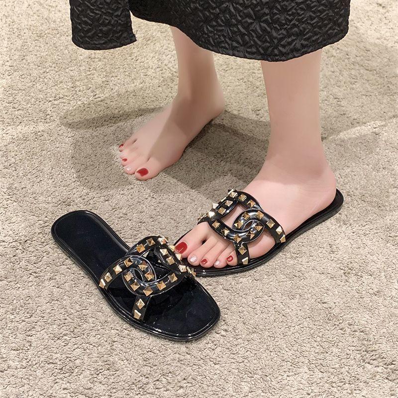 Willow nail cool slippers women's flat bottom wear non-slip one-word slippers fashion versatile beach sandals 2025 summer new