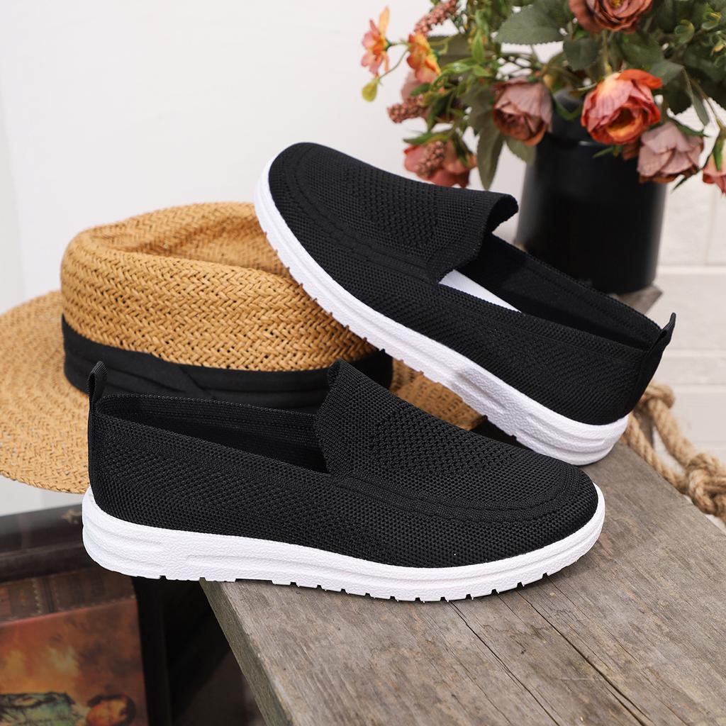 2025 foreign trade casual single shoes women's shoes autumn new fly-woven mesh round head one pedal large size flat bottom women