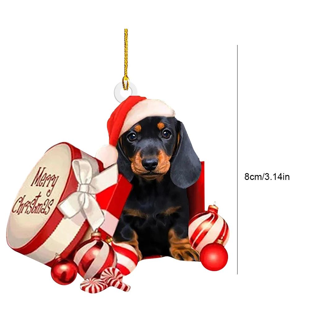 Christmas Cartoon Dog Ornament Acrylic Cute Dog Pendant Dog Figurines Decor Xmas Tree Backpack Car Interior Decor