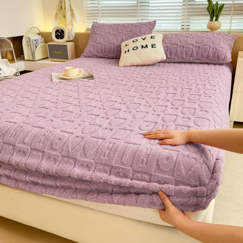 3pcs Set Velvet Bed Sheet Set (1PC Fitted Sheet and 2PCS Pillowcase) Winter Warm Mattress Cover Bed Cover 90/140/160/180/200x200