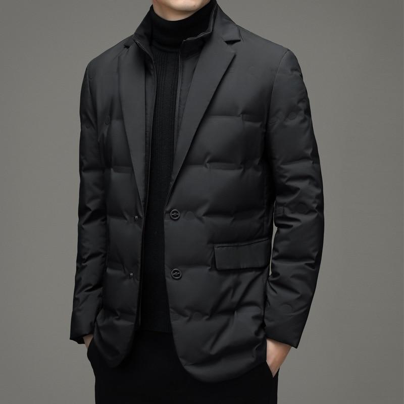 2026 Men's Winter Fake Two-Piece Warm Suit Business Leisure Warm Stand-up Collar Down Jacket