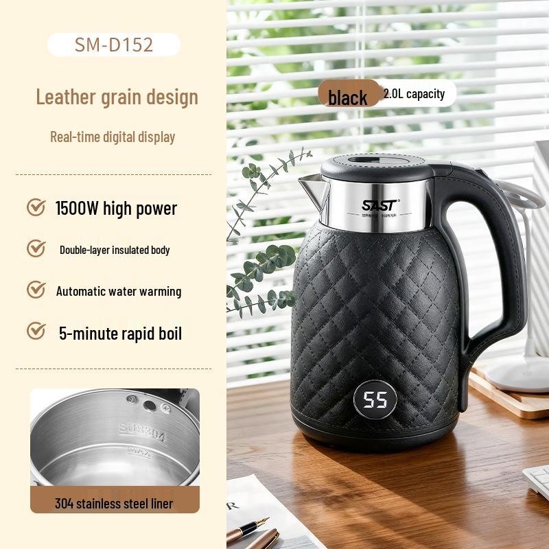 SAST Digital Thermostatic Electric Kettle with Automatic Keep Warm Feature, 304 Stainless Steel, Faux Leather Finish, Ideal Gift.