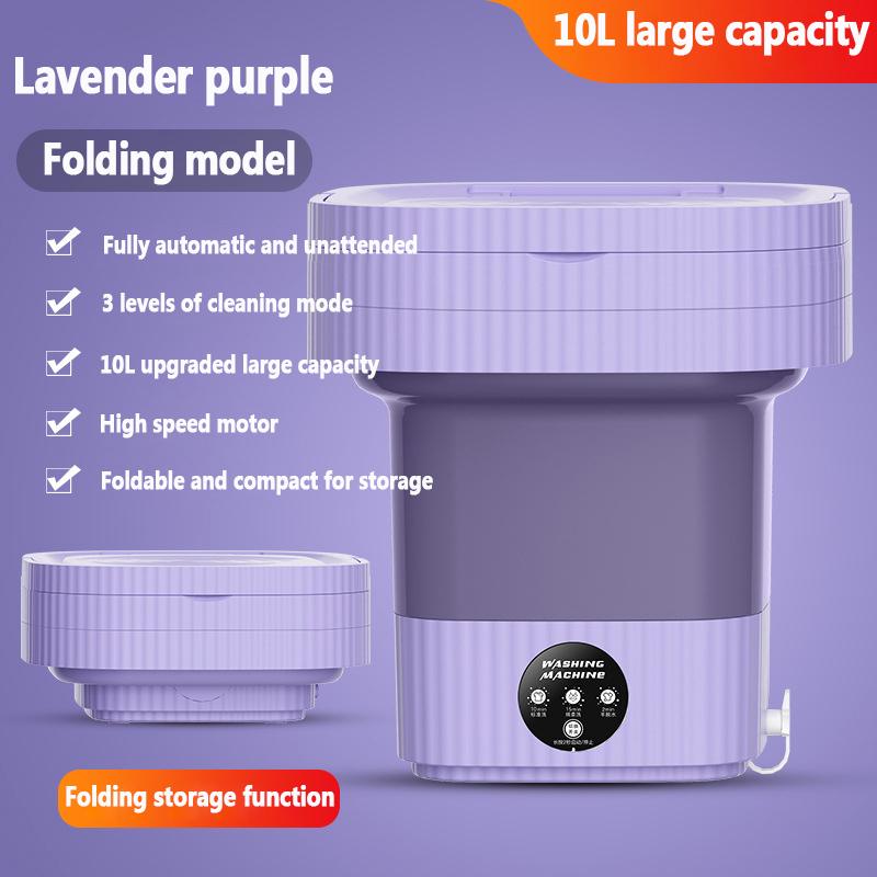 Портативная стиральная машина, складной барабан, складная стиральная машина большой вместимости для одежды, нижнего белья, носков, квартир и путешествий EU plug фиолетовый