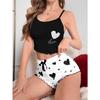 Europe beautiful woman pit strip love print sexy suspender vest shorts loungewear two-piece set