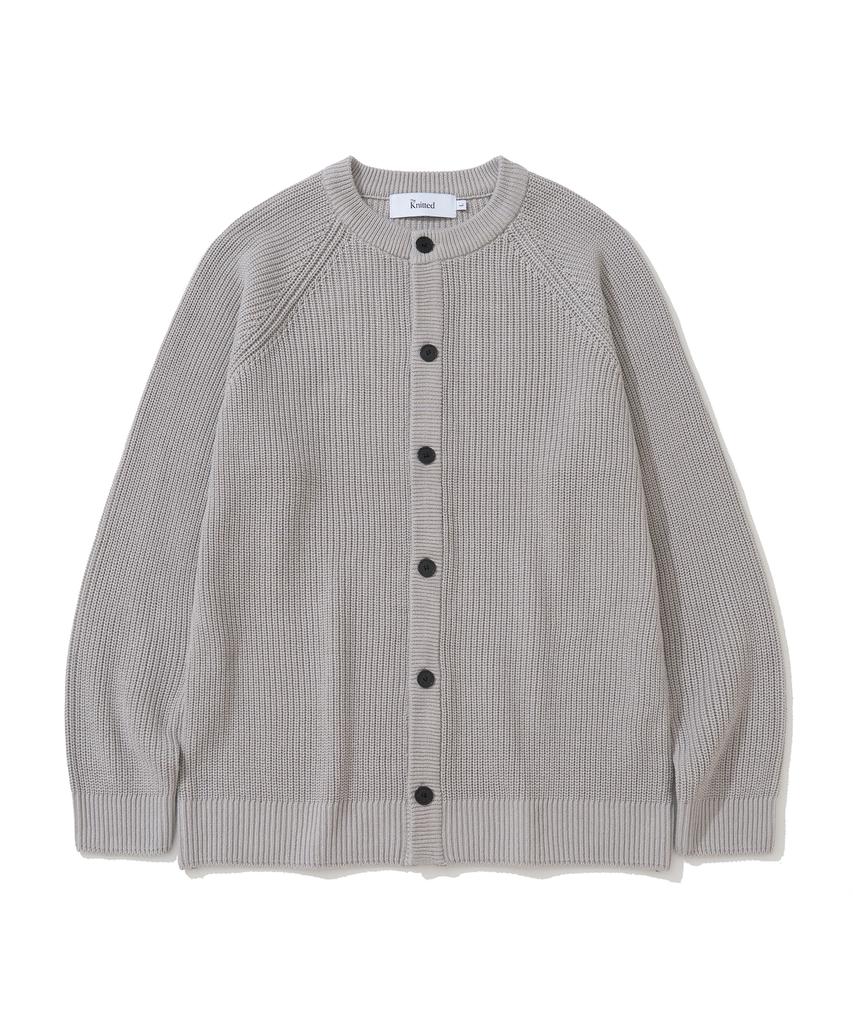 Knitted [Knitted X Fashion Planet] Cotton Waffle Round Cardigan Grey