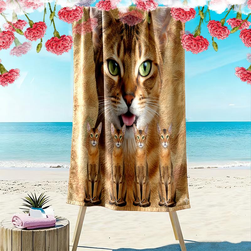 Abysinnia Cat Print Beach Towel, Large Soft Quick Dry Towel for Beach Camping Swimming