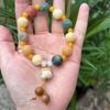 Multi-colored Natural Lotuses & Bodhi Root Bracelet with Cat Paw Charms