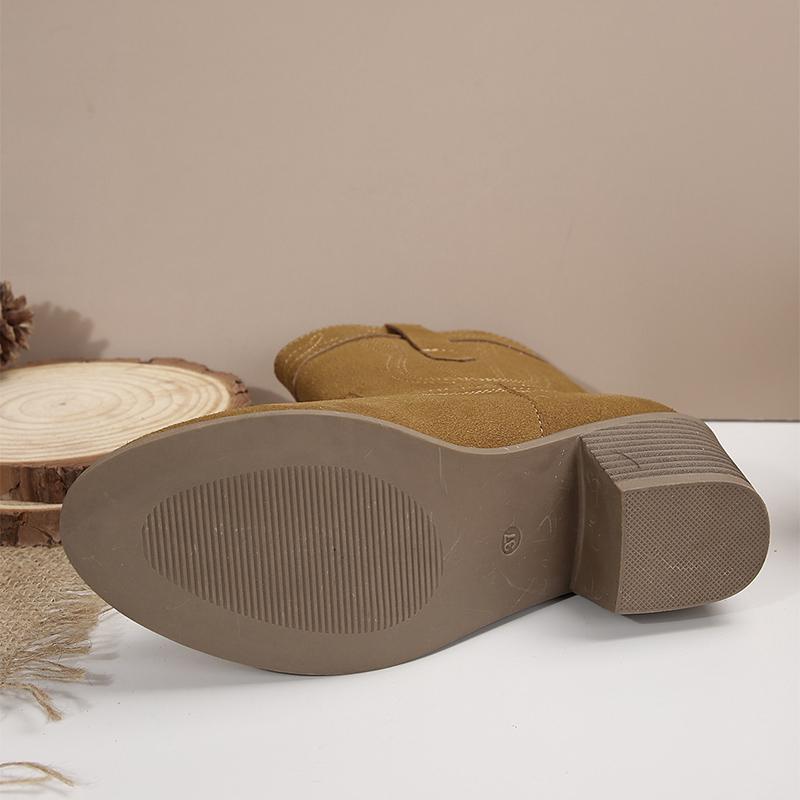 fashion Women Fashion Embroider Ankle Boots Women's Retro Faux Suede Thick Heel Short Boots Woman High Heels Western Botas 43