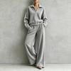 Women's Corduroy Casual 2 Piece Outfit with Zip Front Jacket and High Waist Wide Leg Pants for Fall Winter