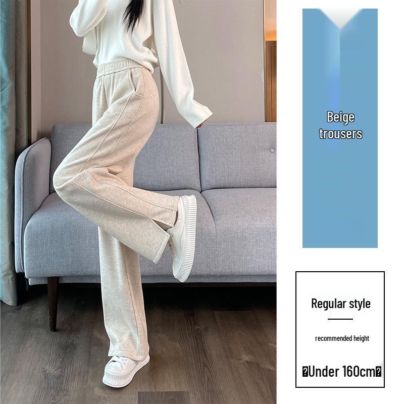 

Aige Women s Fleece-Lined Herringbone Slit Pants - Woolen Narrow/Wide-Leg Casual Trousers M (91-105 lbs)