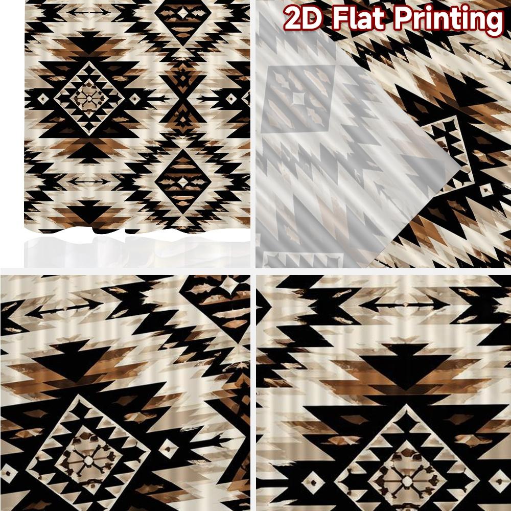 2D FLAT PRINTING 2pcs Curtains (Without Rod) Geometric Tribal Design Popular Minimalist Curtains Versatile 100% Polyester