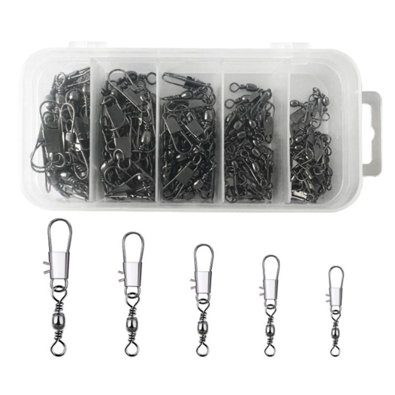 100Pcs Fishing Line Connector Barrels Snap Swivels Fishing Rolling Balls Bearing Barrels Swivels for Saltwater 1