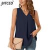Women's Fashion Casual Solid Color Print Sleeveless V Neck Blouses & Shirts