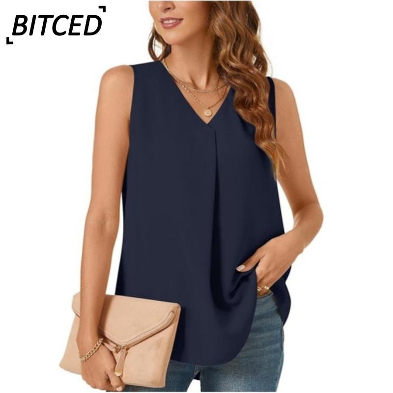BITCED Camicette e camicie senza maniche con scollo a V, stampa tinta unita, moda casual da donna