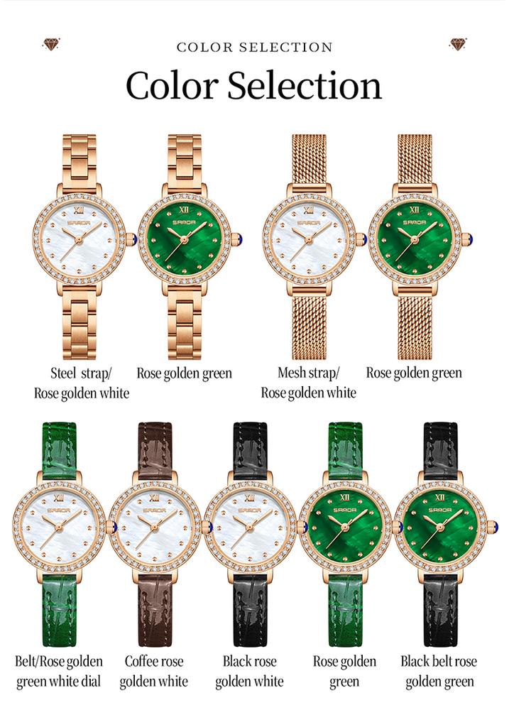 SANDA Women's Quartz Watch Diamond Pearl Inlaid Dial Waterproof Leisure Elegant Temperament Women's Watch