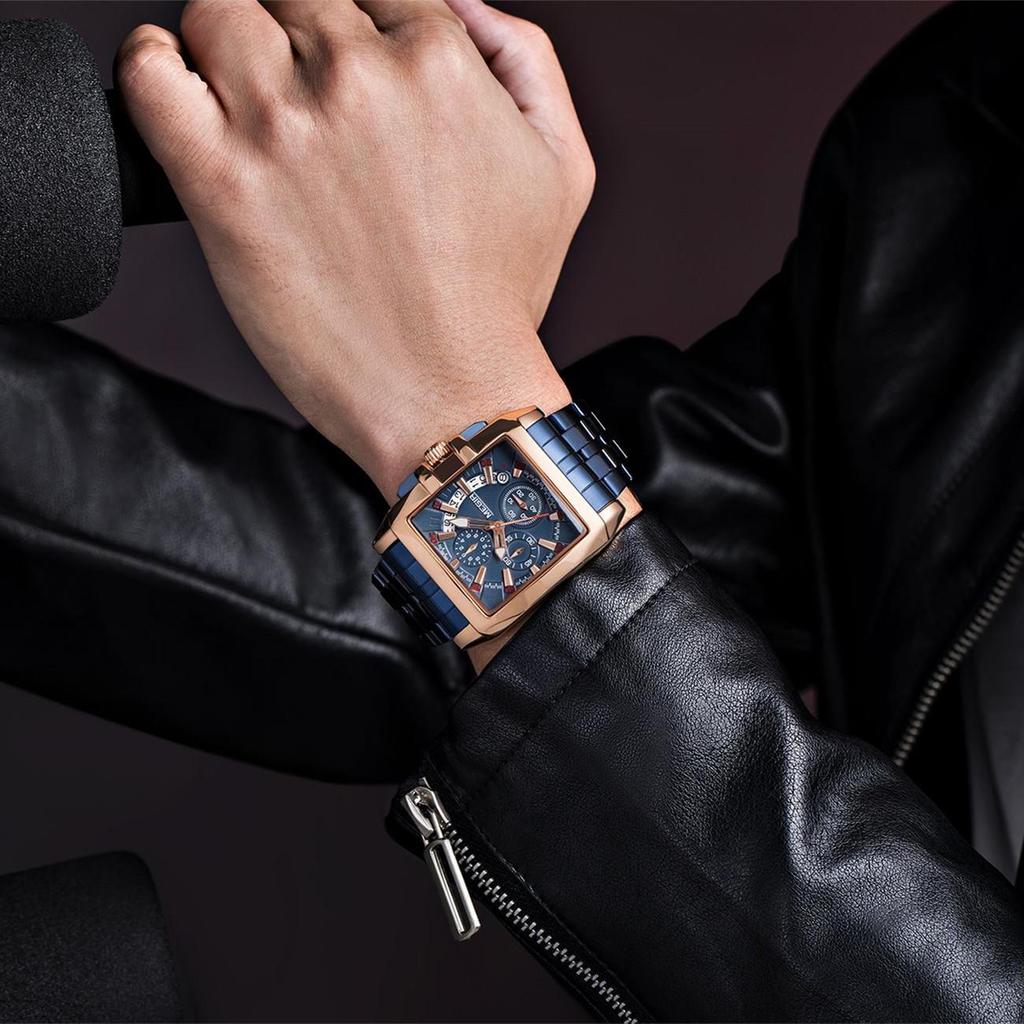 Megir Blau Edelstahl Männer Uhr Rechteck Große Zifferblatt Business Quarz männer Armbanduhren Relogio Masculino Militär Uhr Mann