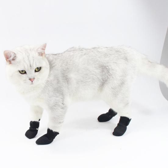 Yousheng 4 Pcs Cat Socks Anti-Scratch Anti Skid Protective Friendly To Skin 2 Sizes Elastic Soft Fabric Durable Non-Slip Cat Foot Cover Cat Supplies