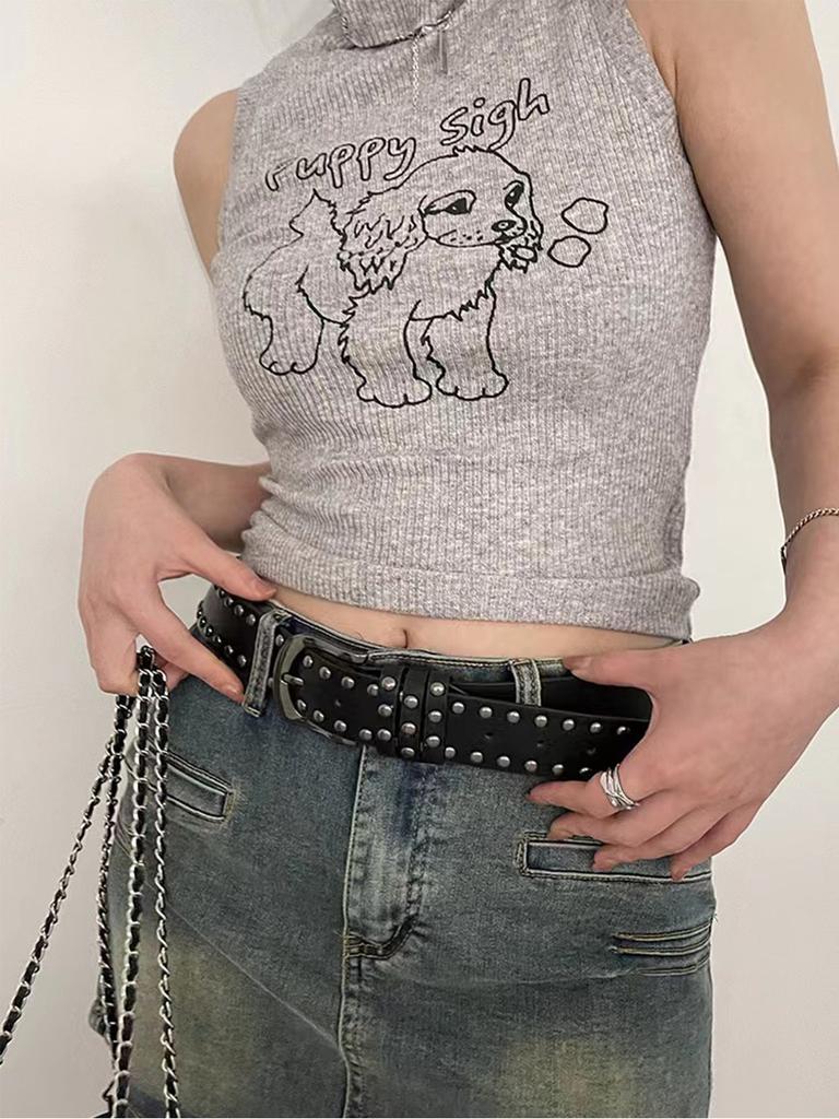 American Style Hip Hop Belt Women's Wide Waist Belt Y2k Belt Punk Wind Rivet Black All-match Ins Casual Pants Belt Now Available