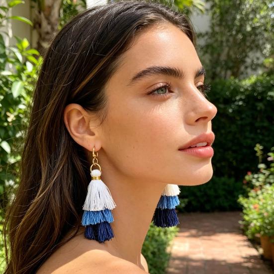 Earrings Multi-layered Fringe Earrings Creative Red, White, and Blue Flag-Colored Pendant Earrings 4th of July Independence Day Gift for Women