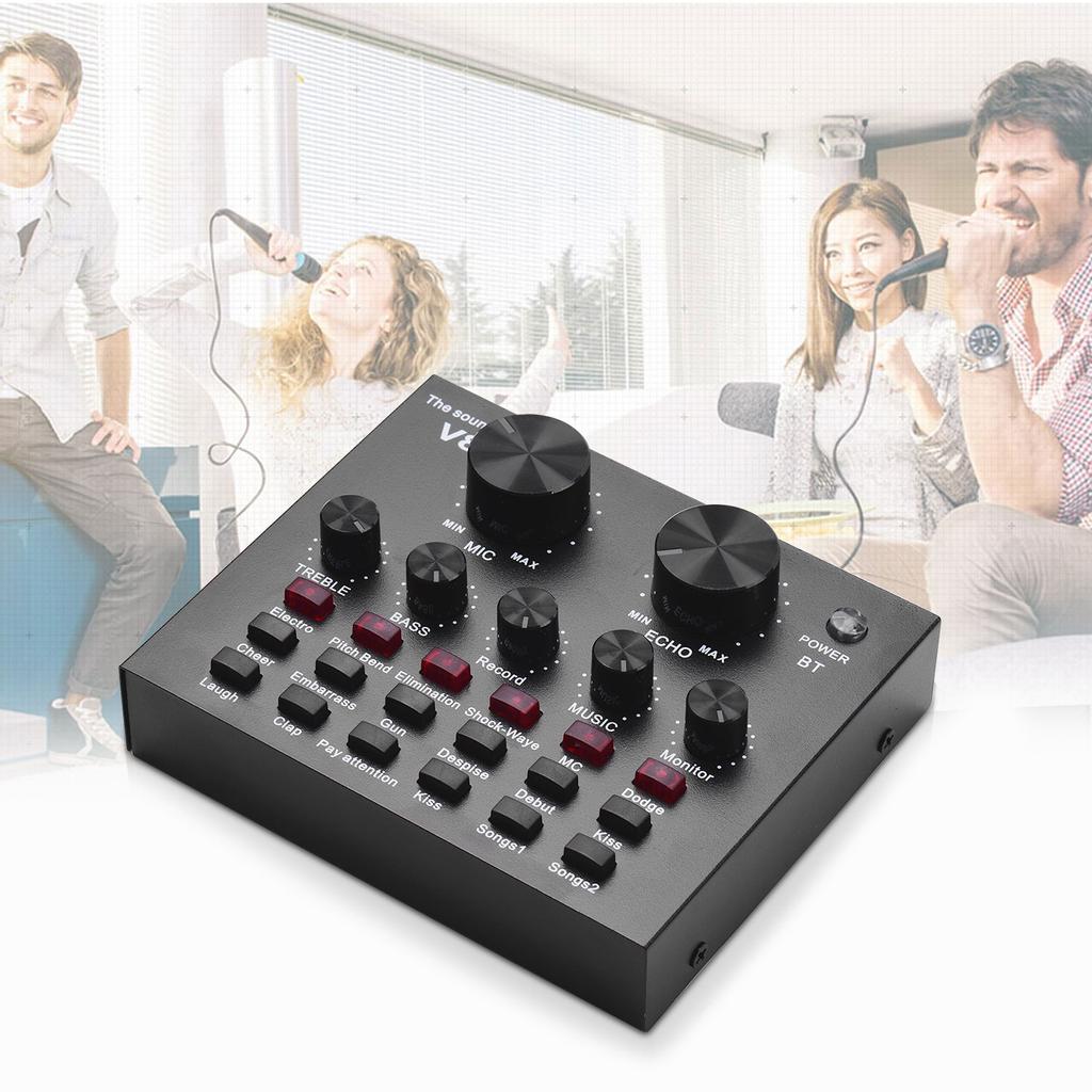 Placa de Som de Mixagem de Áudio Externa Interface de Áudio USB Conexão BT com Múltiplos Efeitos Sonoros Bateria Recarregável Embutida para Cantar Gritar