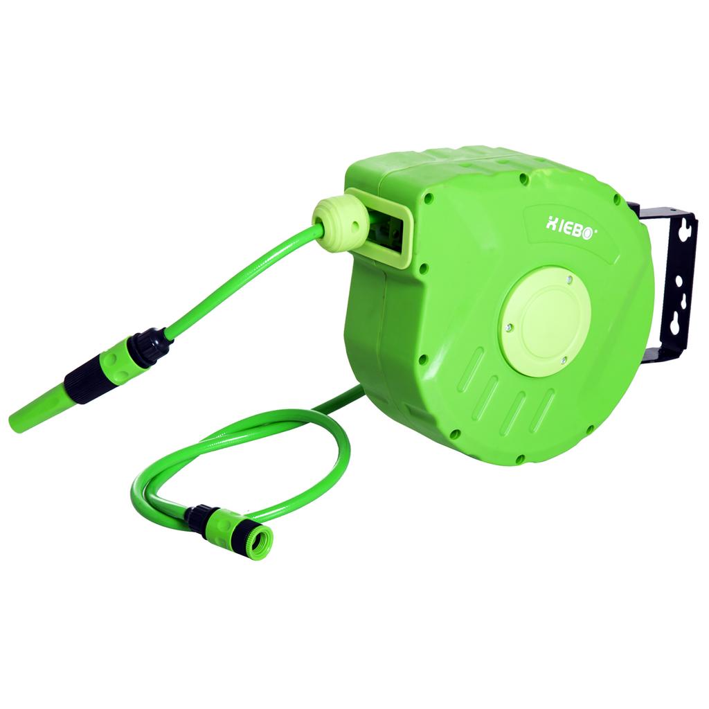 Garden Hose Reel, Automatic Roll-Up, with Spray Gun