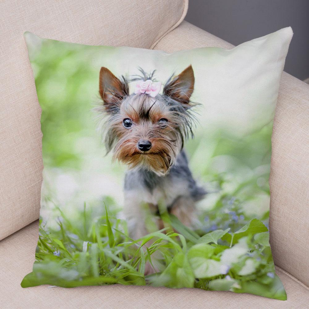Cute Pet Animal Cushion Cover MINI Yorkshire Dog Polyester Pillowcase Decorative  Print  for Sofa Home Ca