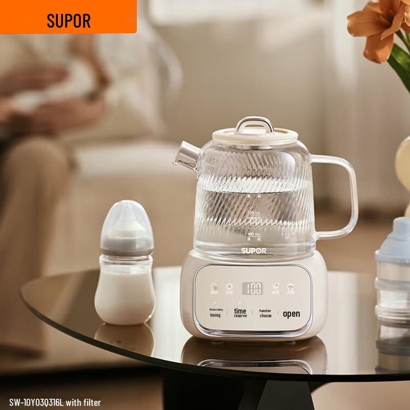 Supor 1L Full Glass Health & Tea Kettle CN plug (adapter included)
