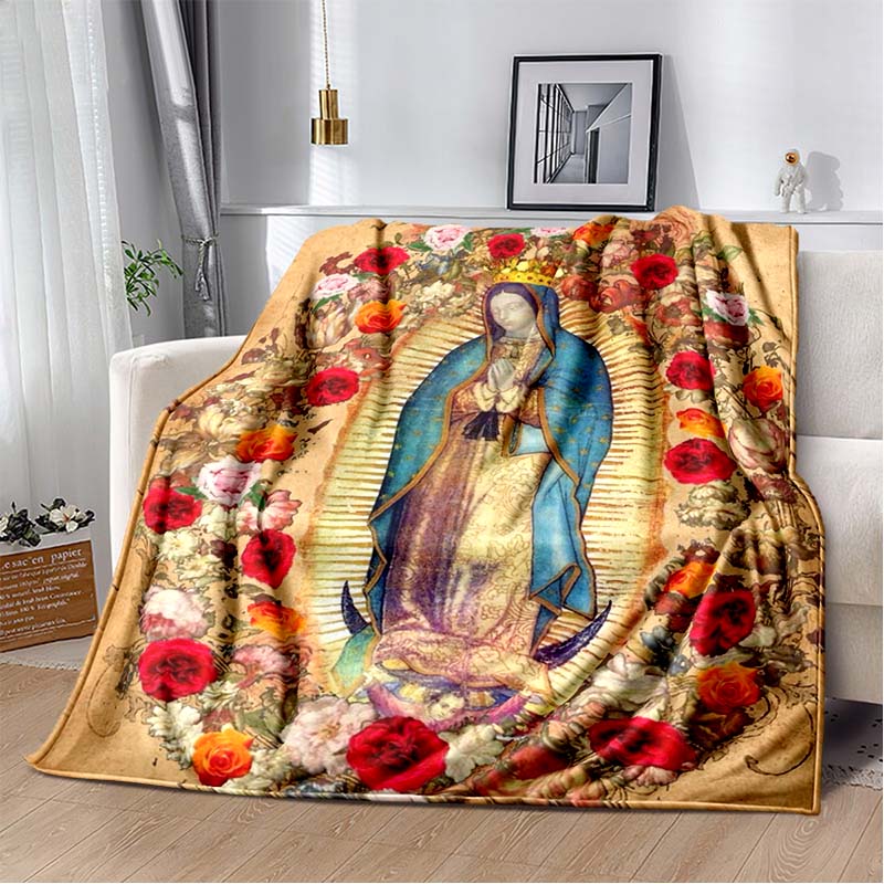 1 PC 3D printed flannel blanket (Our Lady of Guadalupe pattern) home blanket birthday gift. Customizable.