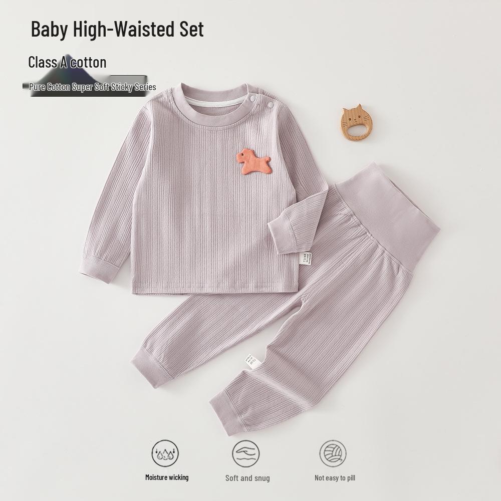 Детский сезонный хлопковый комплект пижамы с высокой талией для защиты живота 110 cm