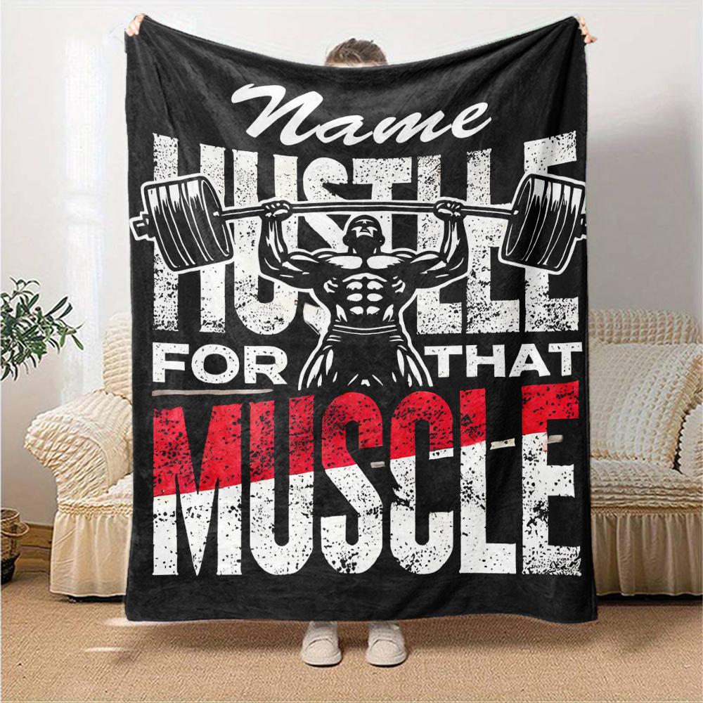 Custom Name Weightlifting Theme Printed Blanket - Perfect for Couch, Bed, Travel & Outdoor Use | Machine Washable, Cozy & Durable.