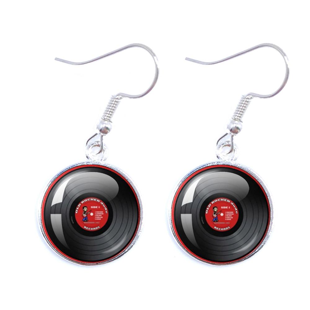 Classic Vintage Vinyl Records Rretro Phonograph Rrecord Dome Glass Ladies Earrings Music Lover Gifts Music Record Disc Earrings