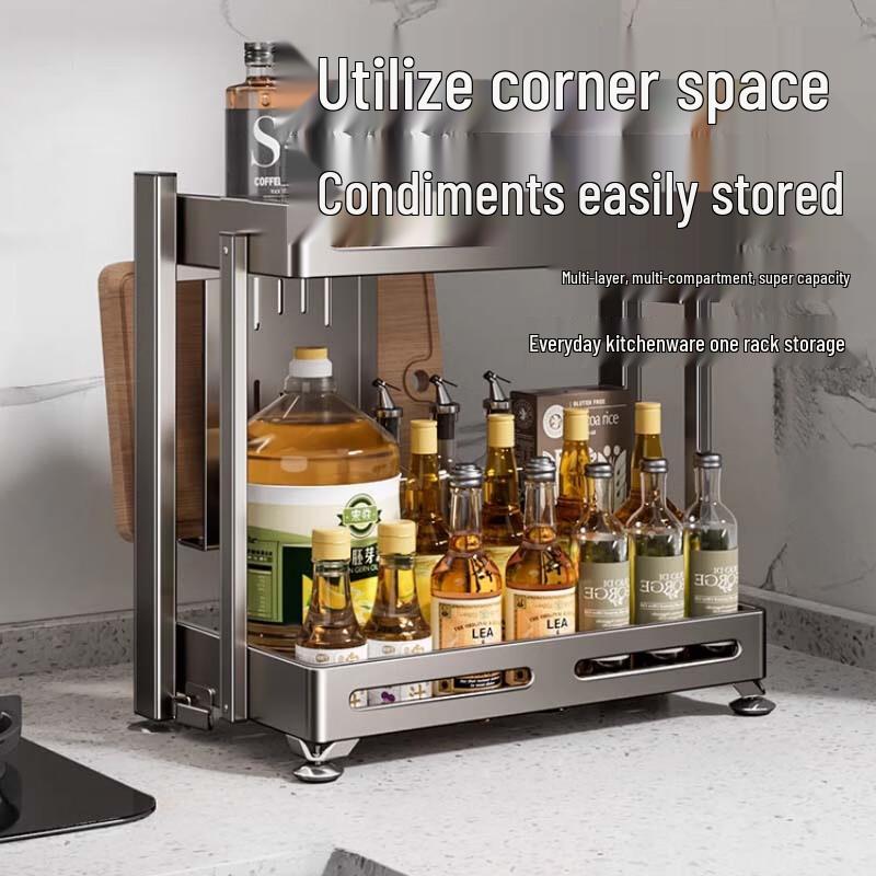 Stainless Steel 3-Tier Spice Rack with Knife Holder
