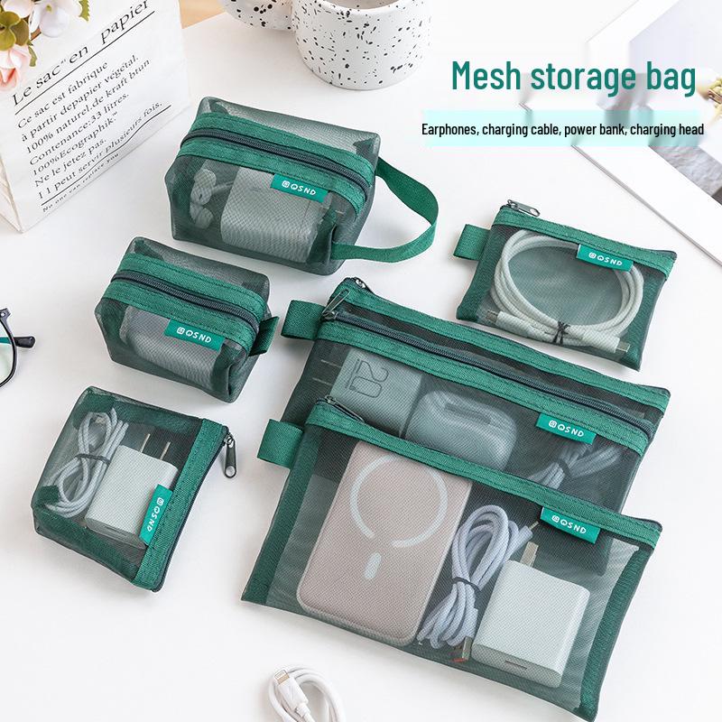 Transparent Mesh Storage Bag for Cables, Coins, Cards, Keys & Earphones